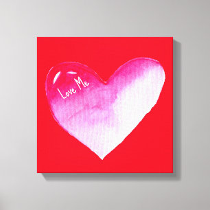 Roze en rode waterverf pop valentijn canvas afdruk