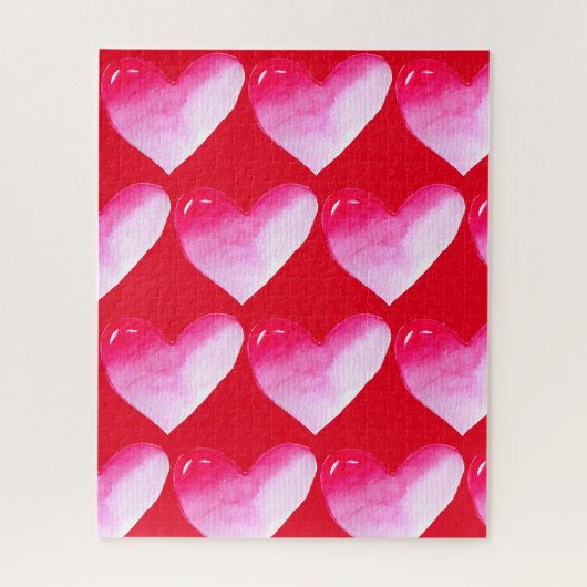 Roze en rode waterverf pop valentijn legpuzzel (Verticaal)
