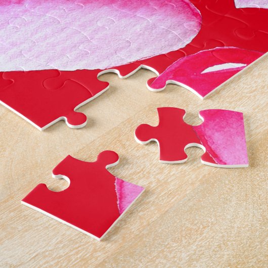 Roze en rode waterverf pop valentijn legpuzzel (Zijkant)