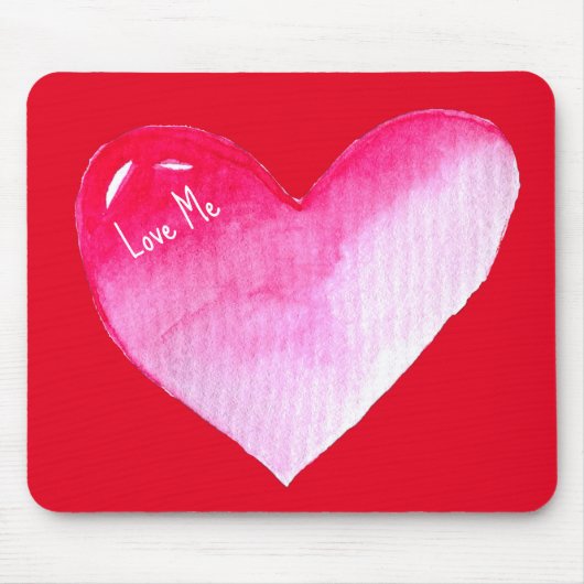 Roze en rode waterverf pop valentijn muismat (Voorkant)