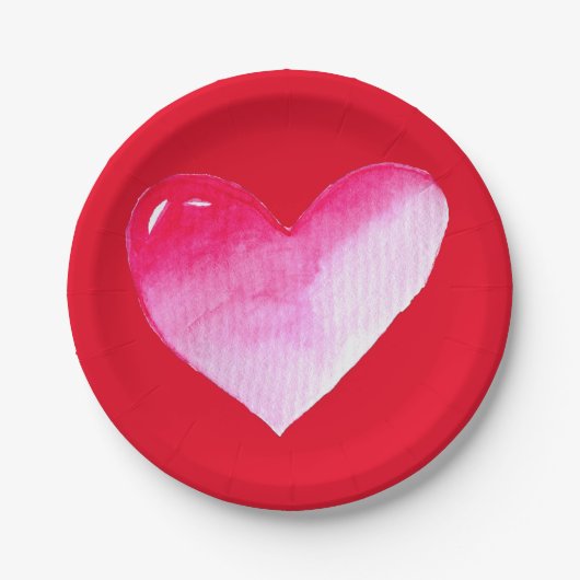 Roze en rode waterverf pop valentijn papieren bordje (Voorkant)