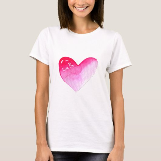 Roze en rode waterverf pop valentijn t-shirt (Voorkant)