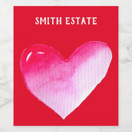 Roze en rode waterverf pop valentijn wijn etiket (Enkel label)