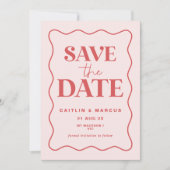 Roze en Rode Wave Bruiloft Save The Date Briefkaar Kaart (Voorkant)