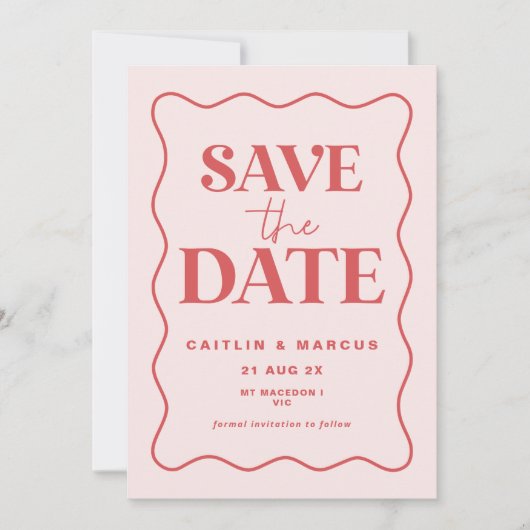 Roze en Rode Wave Bruiloft Save The Date Briefkaar Kaart (Voorkant)