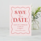 Roze en Rode Wave Bruiloft Save The Date Briefkaar Kaart (Staand voorkant)