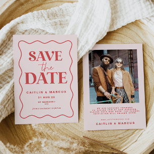 Roze en Rode Wave Bruiloft Save The Date Briefkaar Kaart