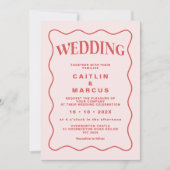 Roze en Rode Wave Foto Rood Lijst Bruiloft Kaart (Voorkant)