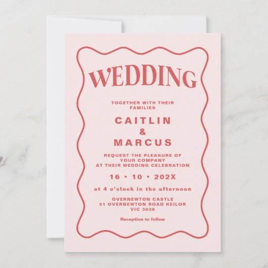 Roze en Rode Wave Foto Rood Lijst Bruiloft Kaart (Voorkant)