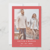 Roze en Rode Wave Foto Rood Lijst Bruiloft Kaart (Achterkant)