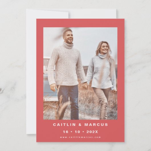 Roze en Rode Wave Foto Rood Lijst Bruiloft Kaart (Achterkant)