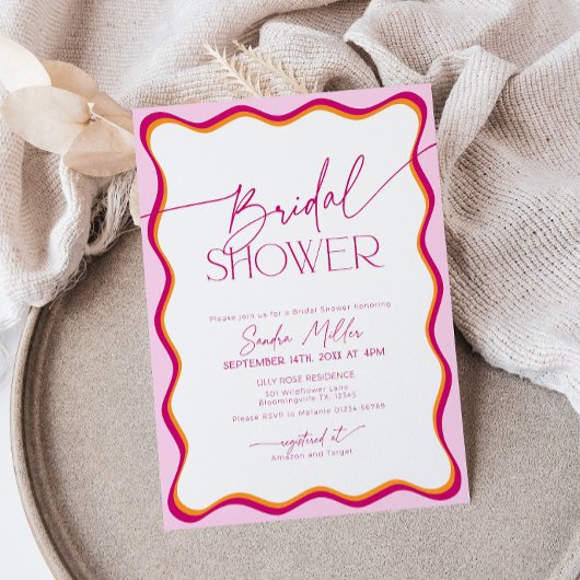 Roze en rode Wavy Border Vrijgezellenfeest Kaart