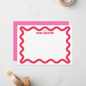 Roze en rode Wavy gepersonaliseerd Notitiekaartje (Voorkant / Achterkant in situ)