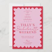 Roze en Rode Wavy Hen Weekend Party Uitnodiging (Voorkant)