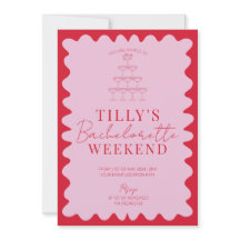 Roze en Rode Wavy Hen Weekend Party Uitnodiging