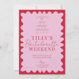 Roze en Rode Wavy Hen Weekend Party Uitnodiging