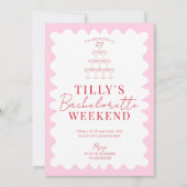 Roze en Rode Wavy Hen Weekend Party Uitnodiging (Voorkant)