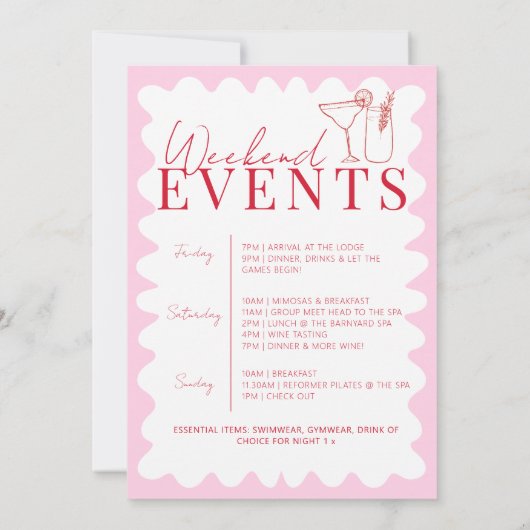 Roze en Rode Wavy Hen Weekend Party Uitnodiging (Achterkant)