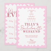 Roze en Rode Wavy Hen Weekend Party Uitnodiging (Voorkant / Achterkant)
