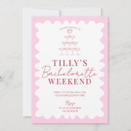 Roze en Rode Wavy Hen Weekend Party Uitnodiging