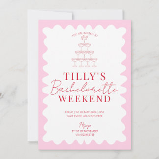 Roze en Rode Wavy Hen Weekend Party Uitnodiging