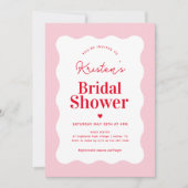 Roze en Rode Wavy Retro Bridal Shower Invitation Kaart (Voorkant)