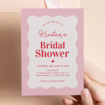 Roze en Rode Wavy Retro Bridal Shower Invitation Kaart<br><div class="desc">Retro Roze en Red Modern Wavy Bridal Shower Invitations</div>
