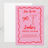 Roze en rode Wavy Retro Vrijgezellenfeest Martini  Kaart (Voorkant / Achterkant)