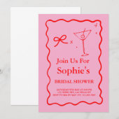 Roze en rode Wavy Retro Vrijgezellenfeest, Martini Kaart (Voorkant / Achterkant)