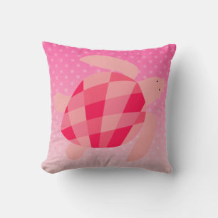 Roze en Rode Zeeen Schildpad op Ombre Stippen Sier Kussen
