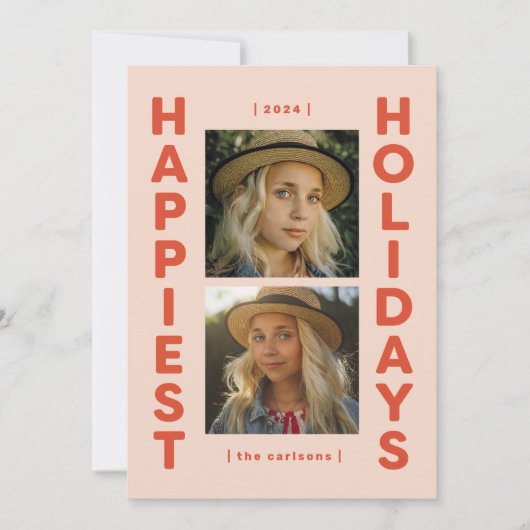 Roze en Rood 2 Foto Vakantie Foto Kerstmis Kaart (Voorkant)