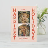 Roze en Rood 2 Foto Vakantie Foto Kerstmis Kaart (Staand voorkant)