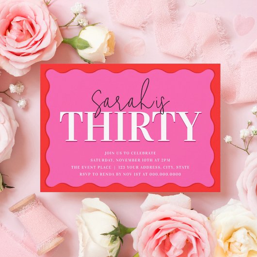 Roze en rood 30ste verjaardagsfeest kaart