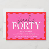 Roze en rood 40ste verjaardagsfeest kaart (Voorkant)