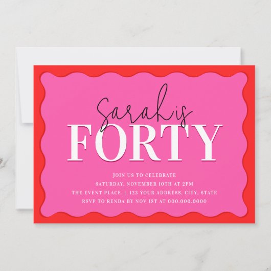 Roze en rood 40ste verjaardagsfeest kaart (Voorkant)