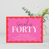 Roze en rood 40ste verjaardagsfeest kaart (Staand voorkant)