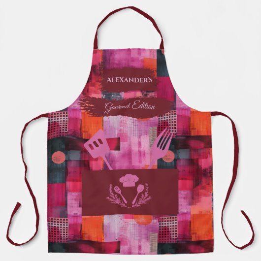 Roze en rood Abstract - Vetgedrukte monochrome keu Schort (Voorkant)