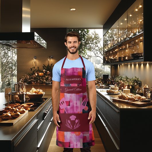 Roze en rood Abstract - Vetgedrukte monochrome keu Schort