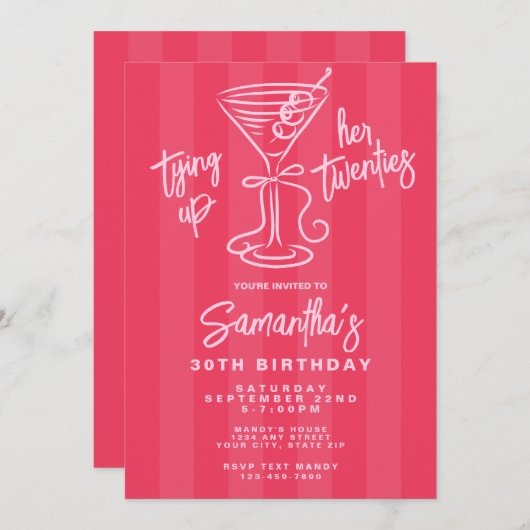 Roze en rood binden haar twintiger 30e verjaardag kaart (Voorkant / Achterkant)
