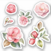 Roze en Rood Camelia Flowers Waterverf Art Pack Sticker (Voorkant)