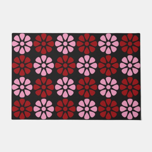 Roze en rood floreel patroon deurmat (Voorkant)