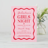 Roze en Rood Galentine's Meisjes Nachtfeest Kaart (Staand voorkant)