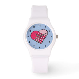 Roze en rood gedoeld hart horloge
