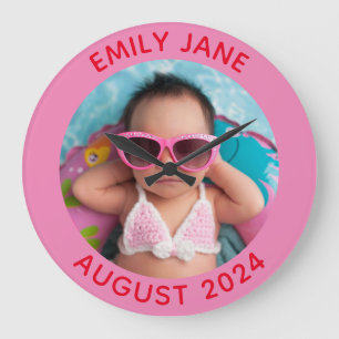 Roze en rood Gepersonaliseerde Ronde Familiefoto Grote Klok