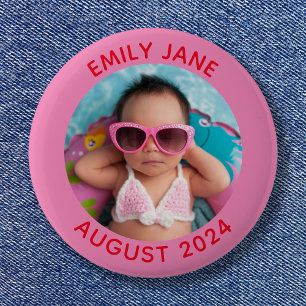 Roze en rood Gepersonaliseerde Ronde Familiefoto Ronde Button 5,7 Cm