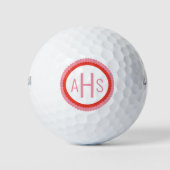 Roze en Rood geschulpte Drie Lettermonogram Golfballen (Voorkant)