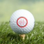 Roze en Rood geschulpte Drie Lettermonogram Golfballen<br><div class="desc">Een leuke keuze voor het golfmeisje,  ze zal nooit uit het oog verliezen welke bal is van haar met deze aangepaste drie-letter monogram op een vrouwelijke,  rode en roze geschulpte cirkel.</div>