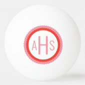 Roze en Rood geschulpte Drie Lettermonogram Pingpongbal (Voorkant)