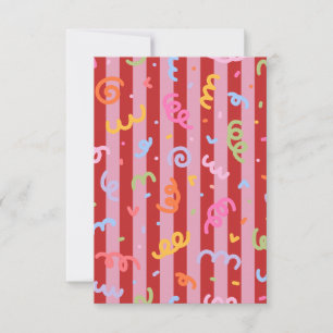 Roze en rood gestreept, met confetti-design bedankkaart
