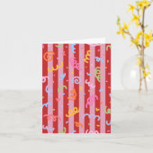 Roze en rood gestreept, met confetti-design kaart (Gele Bloem)